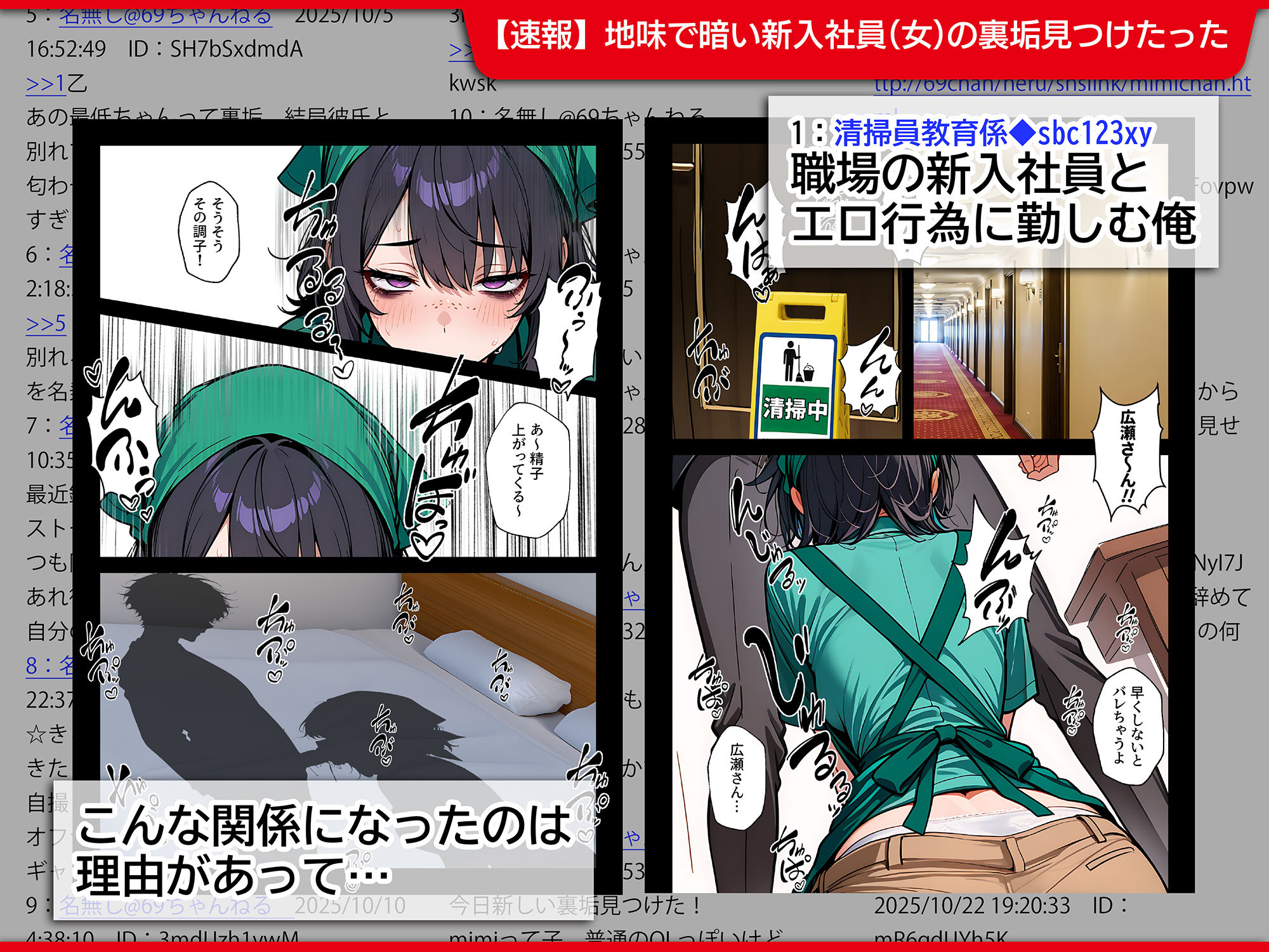 地味でブスだと思ってた新人清掃員の裏垢特定 粘着SEXで彼氏と別れさせた物語 1枚目
